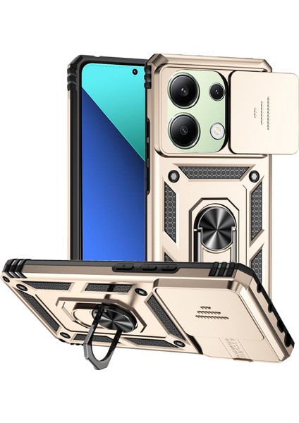 Xiaomi Redmi Için Not 13 4g Kılıf Askeri Sınıf Kickstand Pc Tpu Telefon Kapak Lens Gizlilik Koruma-Altın (Yurt Dışından)