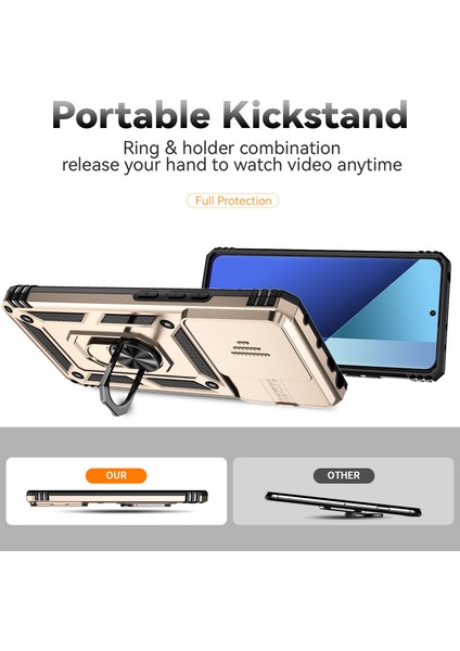 Xiaomi Redmi Için Not 13 4g Kılıf Askeri Sınıf Kickstand Pc Tpu Telefon Kapak Lens Gizlilik Koruma-Altın (Yurt Dışından) fiyatları
