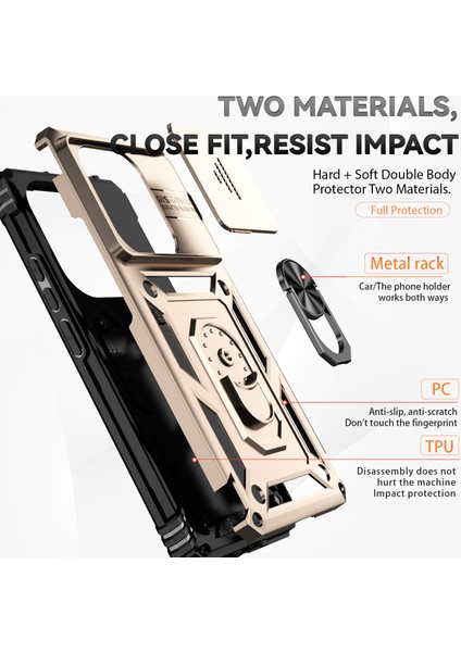 Xiaomi Redmi Için Not 13 4g Kılıf Askeri Sınıf Kickstand Pc Tpu Telefon Kapak Lens Gizlilik Koruma-Altın (Yurt Dışından) fırsatları