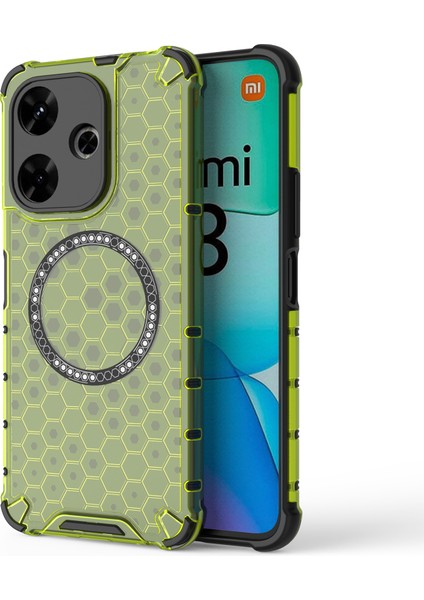 Xiaomi Redmi 13 5g/4g Manyetik Kılıf Petek Tpu+Pc Telefon Kapağı Yastıklama Darbeye Dayanıklı-Yeşil (Yurt Dışından)