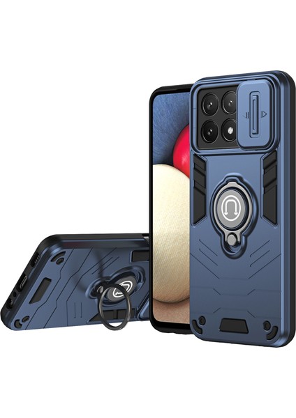 Xiaomi Poco X6 Pro 5g Kılıf Slayt Kamera Kapağı Pc + Tpu Halka Kickstand Telefon Kapağı-Mavi Için (Yurt Dışından)