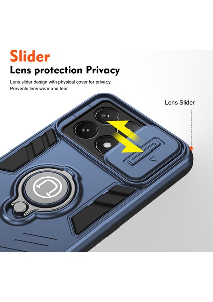 Xiaomi Poco X6 Pro 5g Kılıf Slayt Kamera Kapağı Pc + Tpu Halka Kickstand Telefon Kapağı-Mavi Için (Yurt Dışından) modelleri
