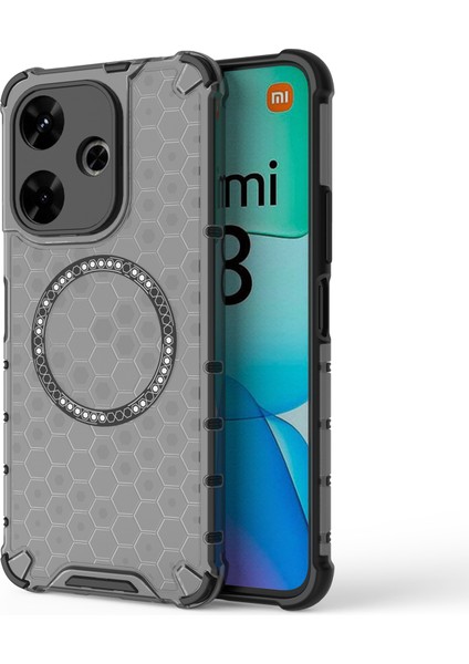 Xiaomi Redmi 13 5g/4g Manyetik Kılıf Petek Tpu+Pc Telefon Kapağı Yastıklama Darbeye Dayanıklı-Gri (Yurt Dışından)