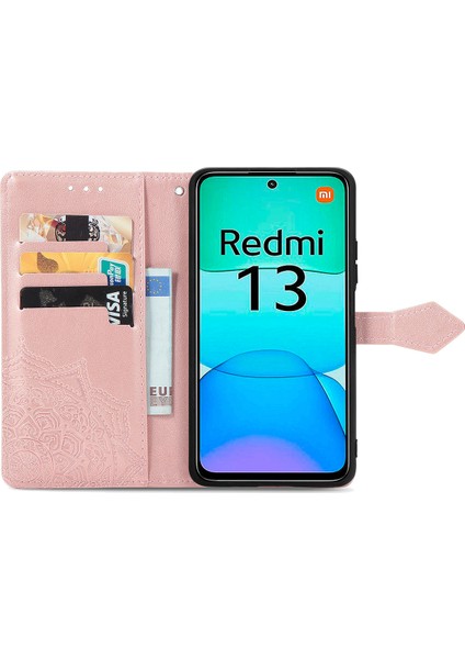 Xiaomi Redmi 13 5g/13 4g Kılıf Deri Telefon Kapağı Mandala Kabartmalı Tasarım-Gül Altın (Yurt Dışından) fiyatları