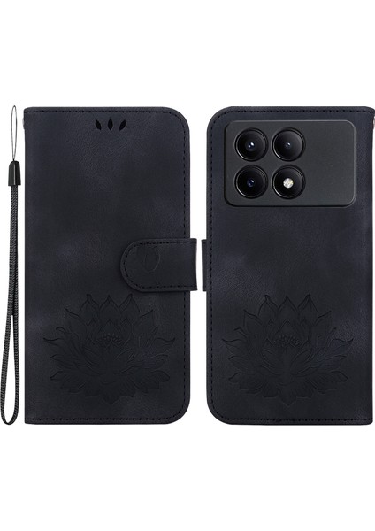 Xiaomi Redmi K70E 5g Kılıf Deri Telefon Kılıfı Standı El Kayışı Lotus Desen-Siyah (Yurt Dışından)