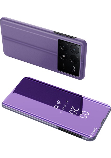 Xiaomi Poco F6 Pro 5g Kılıf Ayna Tasarımı Deri Telefon Kapağı-Mor/mavi (Yurt Dışından)