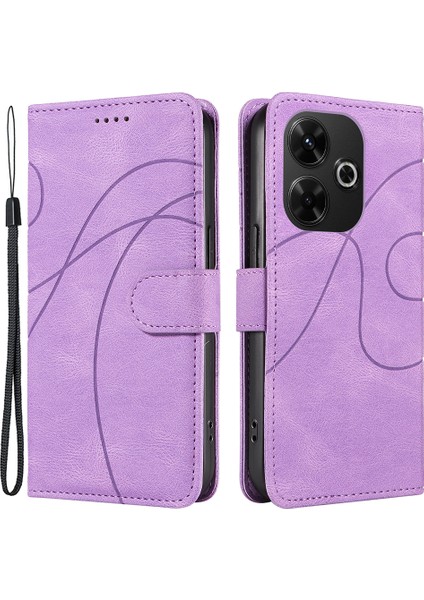 Xiaomi Redmi 13 5g/13 4g Kılıf Deri Folyo Çevirmeli Telefon Kapağı Kavisli Çizgi Baskılı-Açık Mor (Yurt Dışından)