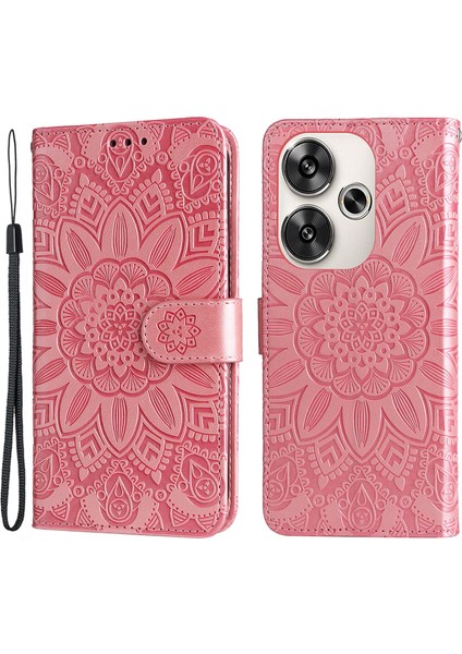 Xiaomi Redmi Turbo 3 5g Kılıf Ayçiçeği Deri Cüzdan Telefon Folyosu Kapak-Pembe (Yurt Dışından)
