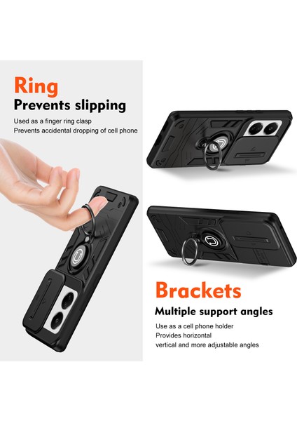 Xiaomiredmi 13C 4G/13C 5g Kılıf Slayt Lens Kapağı Anti-Düşme Telefon Kapağı Halkalı Kickstand-Siyah (Yurt Dışından) fiyatları