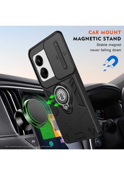Xiaomiredmi 13C 4G/13C 5g Kılıf Slayt Lens Kapağı Anti-Düşme Telefon Kapağı Halkalı Kickstand-Siyah (Yurt Dışından) indirimleri