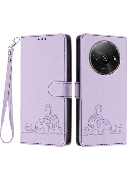 Baskı Serisi Xiaomi Redmi A3 Kılıf Rfıd Engelleme Deri Cüzdan Telefon Kapağı-Mor (Yurt Dışından)
