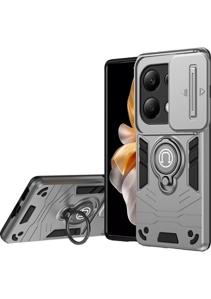 Xiaomi Redmi Note 13 Pro 4g Kılıf Kaydırmalı Lens Korumalı Telefon Kapağı, Kickstand-Gri (Yurt Dışından)