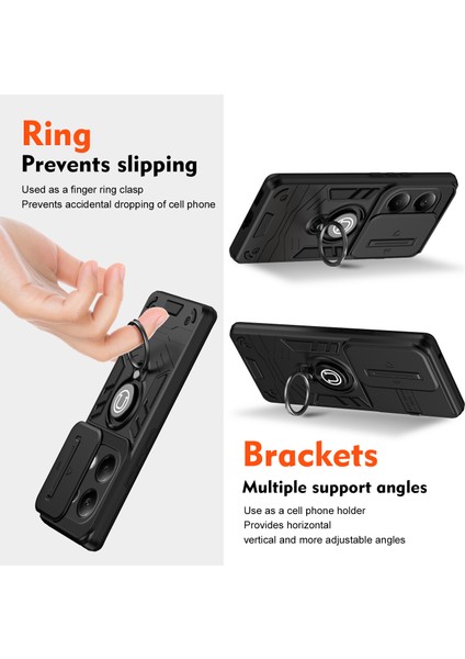 Xiaomi Redmi Note 13 Pro 4g Kılıf Kaydırmalı Lens Koruyucu Telefon Kapağı, Kickstand-Siyah (Yurt Dışından) fiyatları
