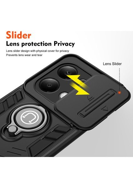 Xiaomi Redmi Note 13 Pro 4g Kılıf Kaydırmalı Lens Koruyucu Telefon Kapağı, Kickstand-Siyah (Yurt Dışından) modelleri