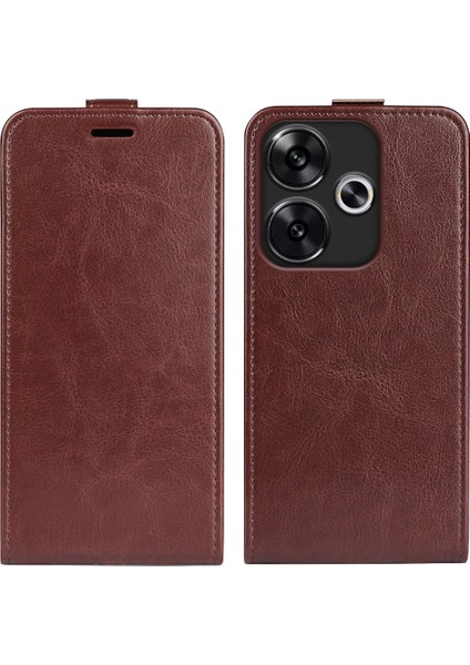 Xiaomi Redmi Turbo 3 5g Kılıf Kart Yuvaları ile Dikey Çevirme Deri Telefon Kapağı-Kahverengi (Yurt Dışından)