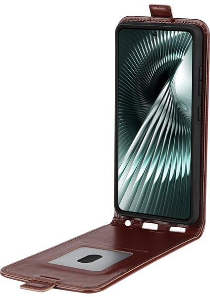 Xiaomi Redmi Turbo 3 5g Kılıf Kart Yuvaları ile Dikey Çevirme Deri Telefon Kapağı-Kahverengi (Yurt Dışından) fiyatları