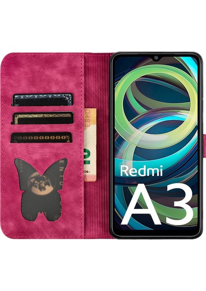 Xiaomi Redmi A3 Kılıf Pu Deri Telefon Kılıfı Kedi Desenli-Gül (Yurt Dışından) fiyatları