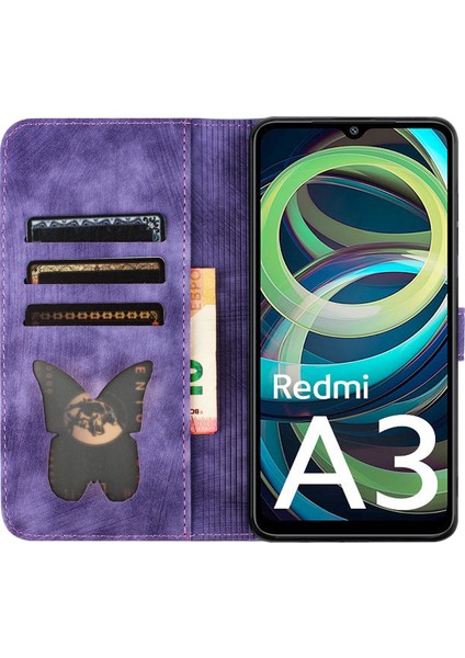 Xiaomi Redmi A3 Kılıf Pu Deri Telefon Kılıfı Kedi Desenli-Mor (Yurt Dışından) fiyatları