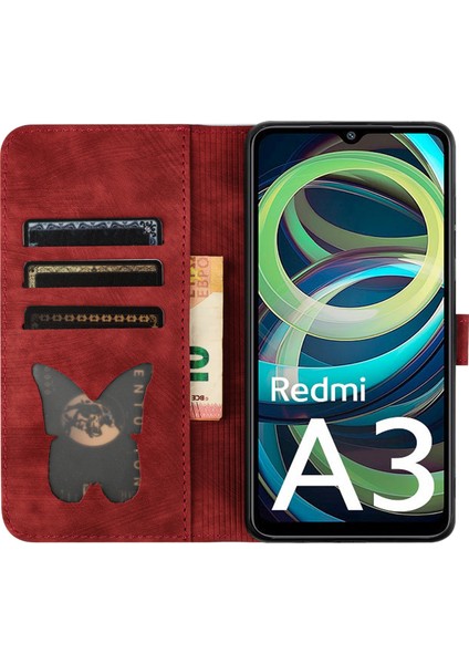Xiaomi Redmi A3 Kılıf Pu Deri Telefon Kılıfı Kedi Desenli-Kırmızı (Yurt Dışından) fiyatları