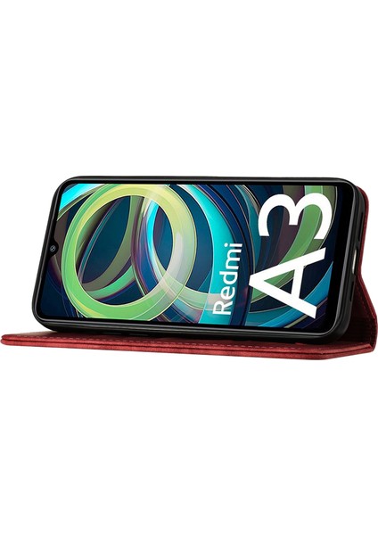 Xiaomi Redmi A3 Kılıf Pu Deri Telefon Kılıfı Kedi Desenli-Kırmızı (Yurt Dışından) modelleri