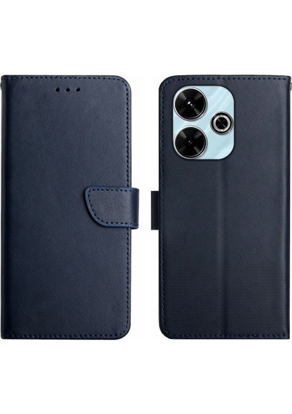 Xiaomi Redmi 13 5g/13 4g Kılıf Nappa Doku Hakiki Inek Deri Flip Telefon Kapağı-Mavi Için (Yurt Dışından)