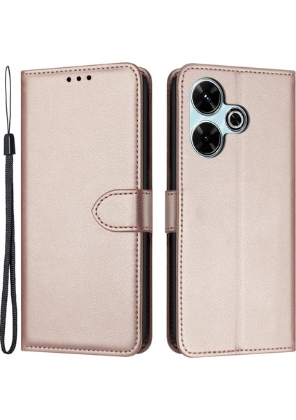 Xiaomi Redmi 13 5g/13 4g Telefon Kılıfı Çizilmez Standı Deri Cüzdan Kapağı-Gül Altın (Yurt Dışından)