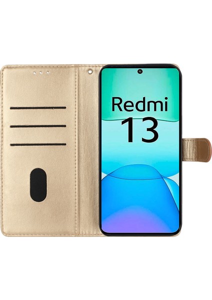 Xiaomi Redmi 13 5g/13 4g Telefon Kılıfı Için Çiçek Baskı Deri Cüzdan Kapak-Altın (Yurt Dışından) modelleri