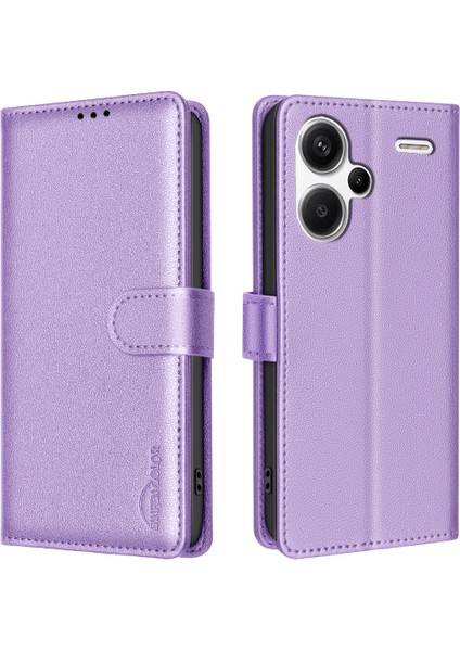 Bınfen Renk Xiaomi Redmi Note 13 Pro+5g Litchi Doku Flip Case Deri Telefon Kapağı-Mor (Yurt Dışından)