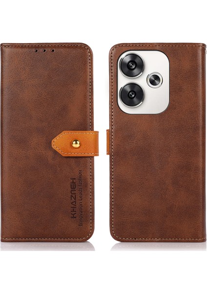 Khazneh Xiaomi Poco F6 5g Kılıf Cüzdan Kapaklı Deri Telefon Kapağı-Kahverengi (Yurt Dışından)