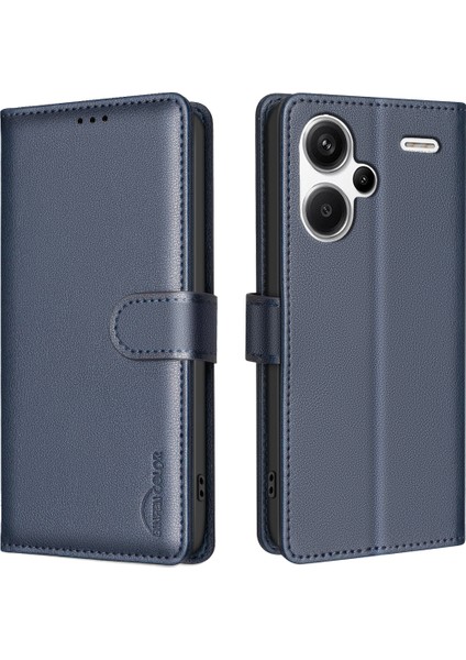 Bınfen Renk Xiaomi Redmi Note 13 Pro+5g Litchi Doku Flip Case Deri Telefon Kapağı-Mavi (Yurt Dışından)