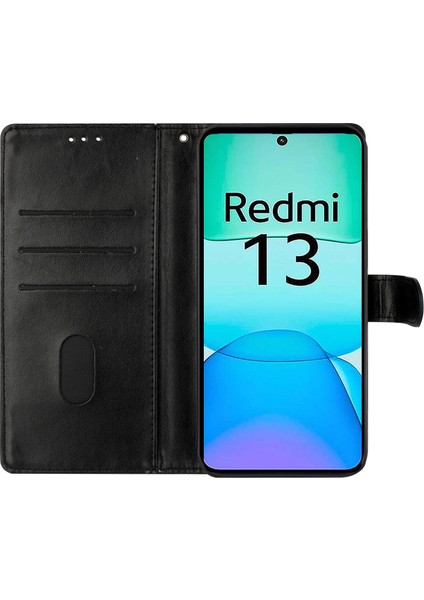 Xiaomi Redmi 13 5g/13 4g Telefon Kılıfı Için Çiçek Baskı Deri Cüzdan Kapağı-Siyah (Yurt Dışından) modelleri