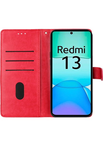 Xiaomi Redmi 13 5g/13 4g Telefon Kılıfı Için Çiçek Baskı Deri Cüzdan Kapağı-Kırmızı (Yurt Dışından) modelleri