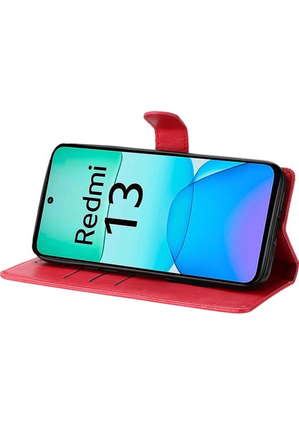 Xiaomi Redmi 13 5g/13 4g Telefon Kılıfı Için Çiçek Baskı Deri Cüzdan Kapağı-Kırmızı (Yurt Dışından) fırsatları