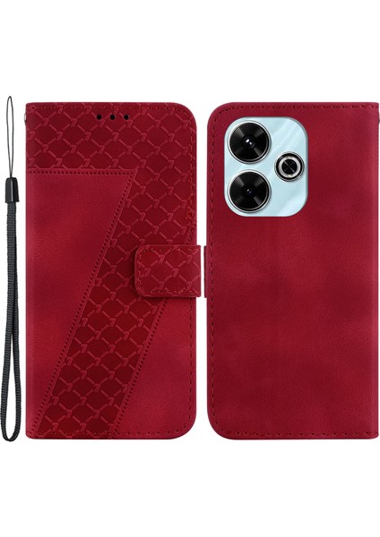 Xiaomi Redmi 13 5g/13 4g Kılıf 7 Şekilli Desenli Deri Koruma Telefon Kapağı-Kırmızı (Yurt Dışından)