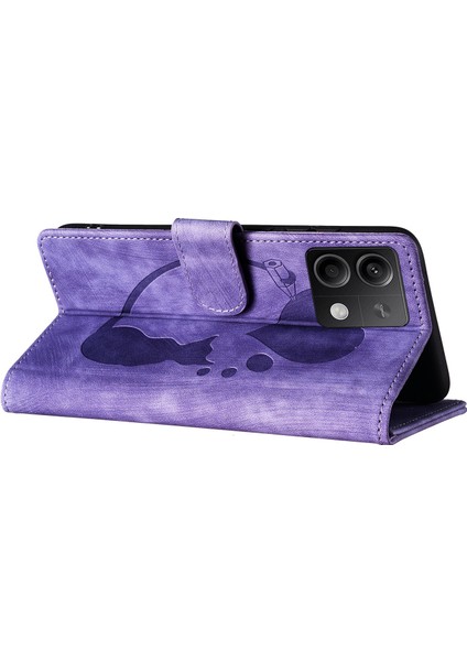 Xiaomi Redmi Için Not 13 5g Kılıf Kart Yuvaları Standı-Mor ile Aşk Kalp Kedi Baskılı Deri Telefon Kapağı (Yurt Dışından)