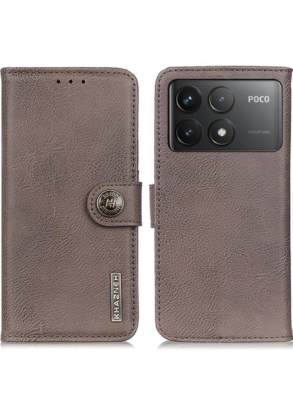 Khazneh Xiaomi Poco F6 Pro 5g Kılıf Cüzdan Sığır Derisi Doku Deri Telefon Kapağı-Haki (Yurt Dışından)