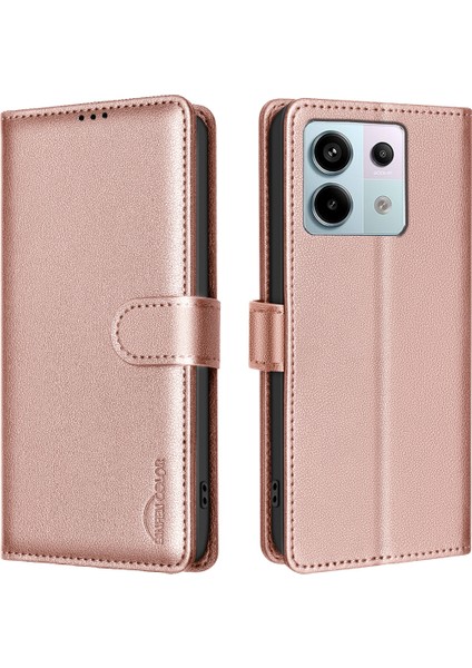 Bınfen Renk Xiaomi Redmi Için Not 13 Pro 4g Telefon Kılıfı Litchi Doku Rfıd Engelleme Deri Telefon Kapağı-Gül Altın (Yurt Dışından)