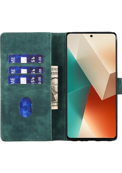 Xiaomi Redmi Için Not 13 5g Kılıf Kart Yuvaları ile Aşk Kalp Kedi Baskılı Deri Telefon Kapağı Standı-Yeşil (Yurt Dışından)