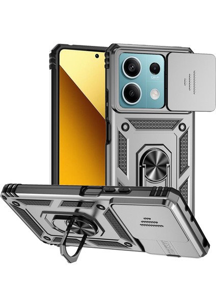 Xiaomi Redmi Için Not 13 5g Kılıf Araç Montaj Kickstand Pc + Tpu Telefon Kapağı Slayt Lens Koruma-Gümüş (Yurt Dışından)