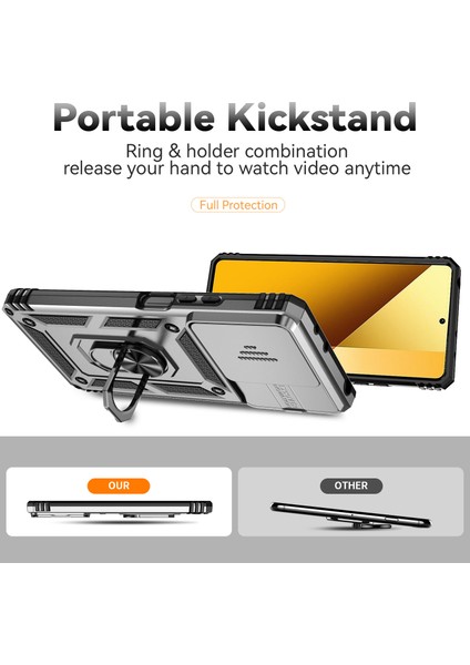 Xiaomi Redmi Için Not 13 5g Kılıf Araç Montaj Kickstand Pc + Tpu Telefon Kapağı Slayt Lens Koruma-Gümüş (Yurt Dışından) fiyatları