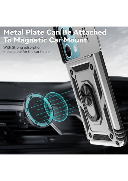 Xiaomi Redmi Için Not 13 5g Kılıf Araç Montaj Kickstand Pc + Tpu Telefon Kapağı Slayt Lens Koruma-Gümüş (Yurt Dışından) modelleri