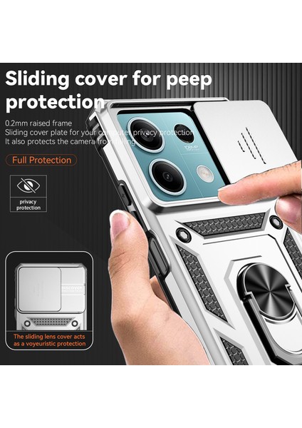 Xiaomi Redmi Için Not 13 5g Kılıf Araç Montaj Kickstand Pc + Tpu Telefon Kapağı Slayt Lens Koruma-Gümüş (Yurt Dışından) indirimleri