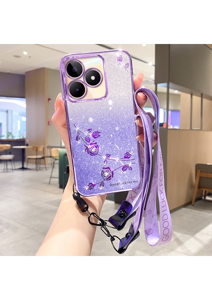 Kadem For Xiaomi Redmi 13 5g/13 4g Kılıf Glitter Sparkle Tpu Telefon Kılıfı Kordonlu-Mor (Yurt Dışından)