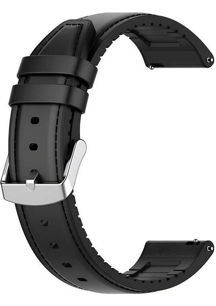 Fossil FS4972 Siyah Renk Hakiki Deri Silikon Kaplama Saat Kordonu Kayışı 46MM