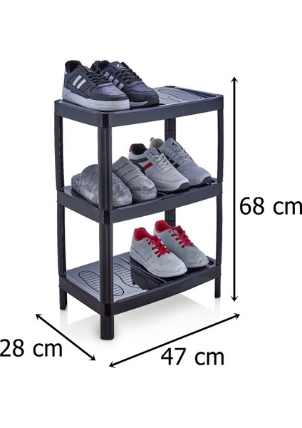 Modern 3 Katlı Ayakkabılık Siyah Renk Portatif Ayakkabı Standı 3 Katlı