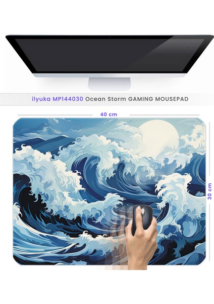 40X30CM Gaming Oyuncu Mousepad Kaymaz Kauçuk Taban Dikişli Kenar Ocean Storm MP144030