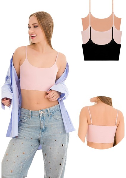 777 Kadın Ince Askılı Lazer Kesim Crop Büstiyer
