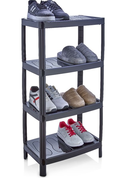 Modern 4 Katlı Ayakkabılık Siyah Renk Portatif Ayakkabı Standı 4 Katlı