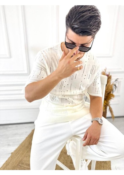 Tişört Lazer Kesim Yırtık Detaylı T-Shirt Oversize Rahat Kalıp Tshirt