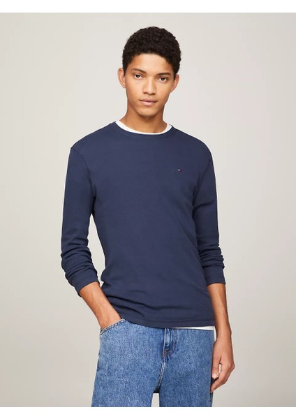 Erkek Tjm Orjinal Ribotlu Uzun Kollu T-Shirt - Mavi